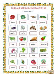 English Worksheet: Food and Drinks Classification #3 (Vegetables)