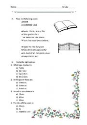 English Worksheet: reading a poem: A book