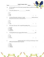 English worksheet: Grammar Quiz 1