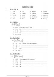 English Worksheet: Numbers 1-20