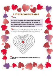 English Worksheet: LOVE POEM GENERATOR