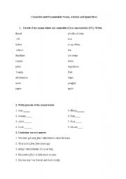 English Worksheet: COUNTABLE UNCOUNTABLE NOUNS, ARTICLES, QUANTIFIERS with key