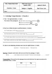 English Worksheet: Mid-term test n2 for 2nd forms Arts