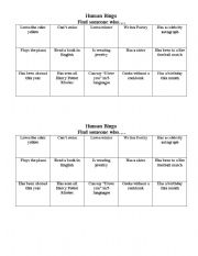 English worksheet: Human Bingo