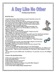 A Day Like No Other -reading comprehension, vocabulary exercises 