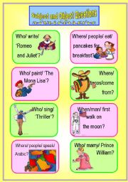 English Worksheet: Subject and Object Questions Speaking Cards *with key*