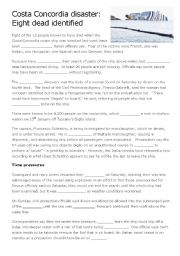 English Worksheet: Costa Concordia news report - curent affairs