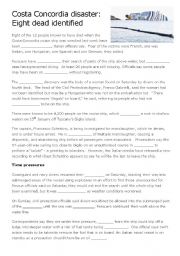English Worksheet: Costa Concordia news report - curent affairs