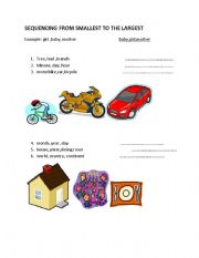 English worksheet: sequencing smallest to the largest