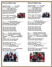 English Worksheet: Summer nights Glee version (Vacation activity)