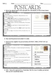 English Worksheet: Postcard writing 