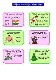 English Worksheet: Subject and Object Questions Speaking Cards 2