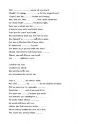 English worksheet: goodbye my lover james blunt)and too much love will kill you(queen) exercise song