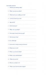 English Worksheet: answer the questions