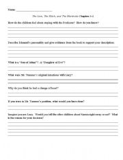 English worksheet: The Lion, The Witch, and the Wardrobe Chapters 1-2