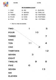 English Worksheet: My Numbers Chart 1 to 15