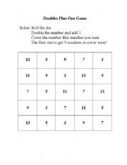 English Worksheet: Doubles Plus One Game