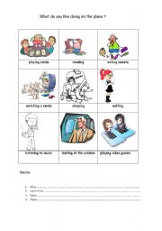 English Worksheet: What do you like doing on the plane?