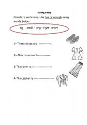 English worksheet: too and enough