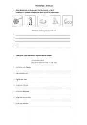 English worksheet: Vocabulary on animals