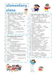 English Worksheet: elementary cloze