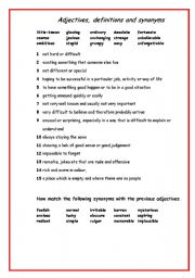 English Worksheet: Adjectives, definitions and synonyms
