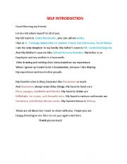 English Worksheet: Self Introduction