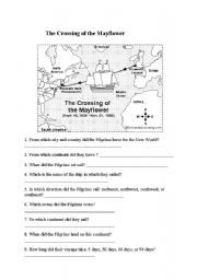 English Worksheet: The crossing of the Mayflower