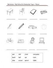 English Worksheet: My School and Favourite Toys