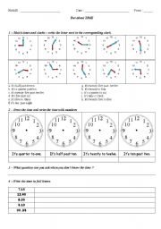English Worksheet: Test on Time
