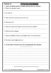 English Worksheet: Writing about your classmate