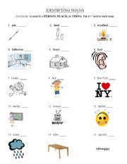English worksheet: Identifying Nouns