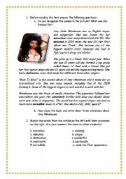 English Worksheet: Readin Amy Winehouse