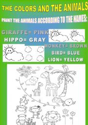 English Worksheet: THE COLORS AND THE ANIMALS