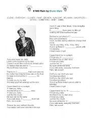 English Worksheet: It will rain - Bruno Mars