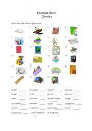 English worksheet: Classroom objects exercises