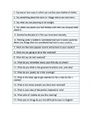 English Worksheet: 30 Questions