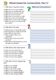 English Worksheet: Mixed tenses for conversation. Part 1