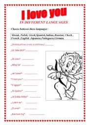 English Worksheet: I love you in different languages 