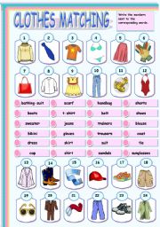 English Worksheet: CLOTHES MATCHING EXERCISE