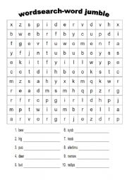 English Worksheet: wordsearch and word jumble