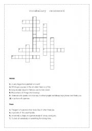 English Worksheet: vocabulary crossword