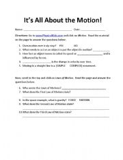 English worksheet: Its All about the Motion