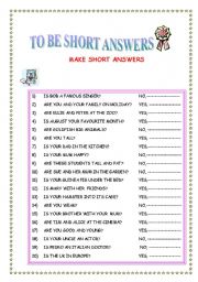 English Worksheet: TO BE SHORT ANSWERS