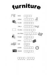 English Worksheet: furniture unscrambe