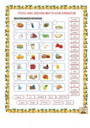 English Worksheet: Food and Drinks Matching