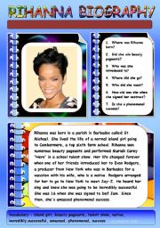 English Worksheet: RIHANNA BIOGRAPHY