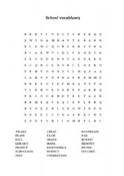 English worksheet: School vocabluary: word search and fill in the blanks