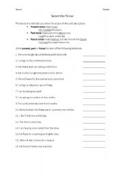 English worksheet: Select the tense - Past / Present / Future