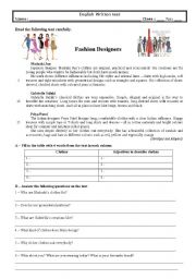 English Worksheet: 8th grade test (Fashion Designers)